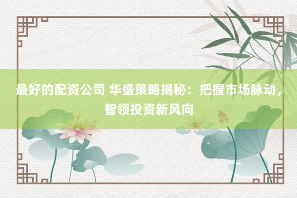 最好的配资公司 华盛策略揭秘：把握市场脉动，智领投资新风向