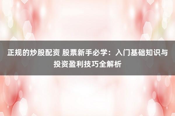 正规的炒股配资 股票新手必学：入门基础知识与投资盈利技巧全解析