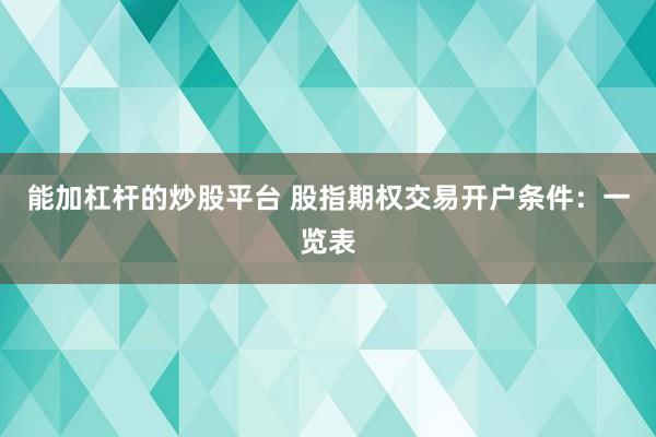 能加杠杆的炒股平台 股指期权交易开户条件：一览表