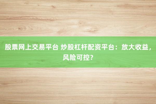 股票网上交易平台 炒股杠杆配资平台：放大收益，风险可控？