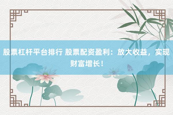股票杠杆平台排行 股票配资盈利：放大收益，实现财富增长！
