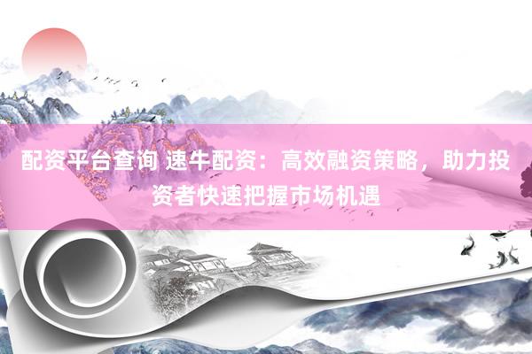 配资平台查询 速牛配资：高效融资策略，助力投资者快速把握市场机遇